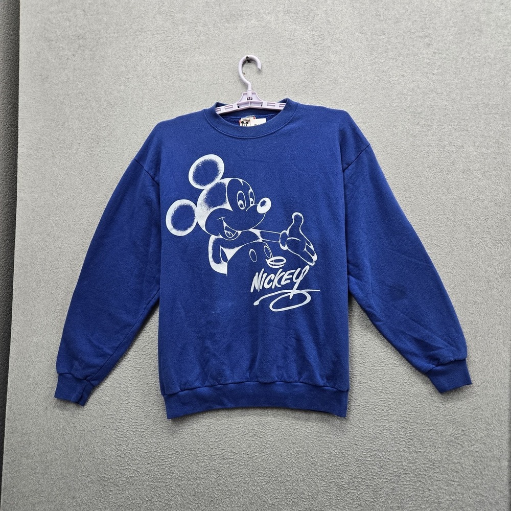 VINTAGE Disney Designs Men Sweatshirt X-LARGE Blue Graphic Mickey Mouse Logo